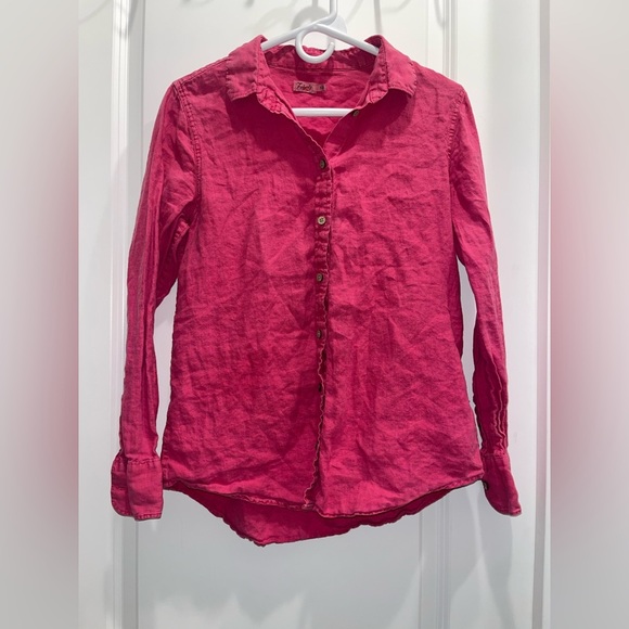 Faherty Women Top Pink Linen Button Down Long Sleeve Classic Collared - Picture 1 of 3